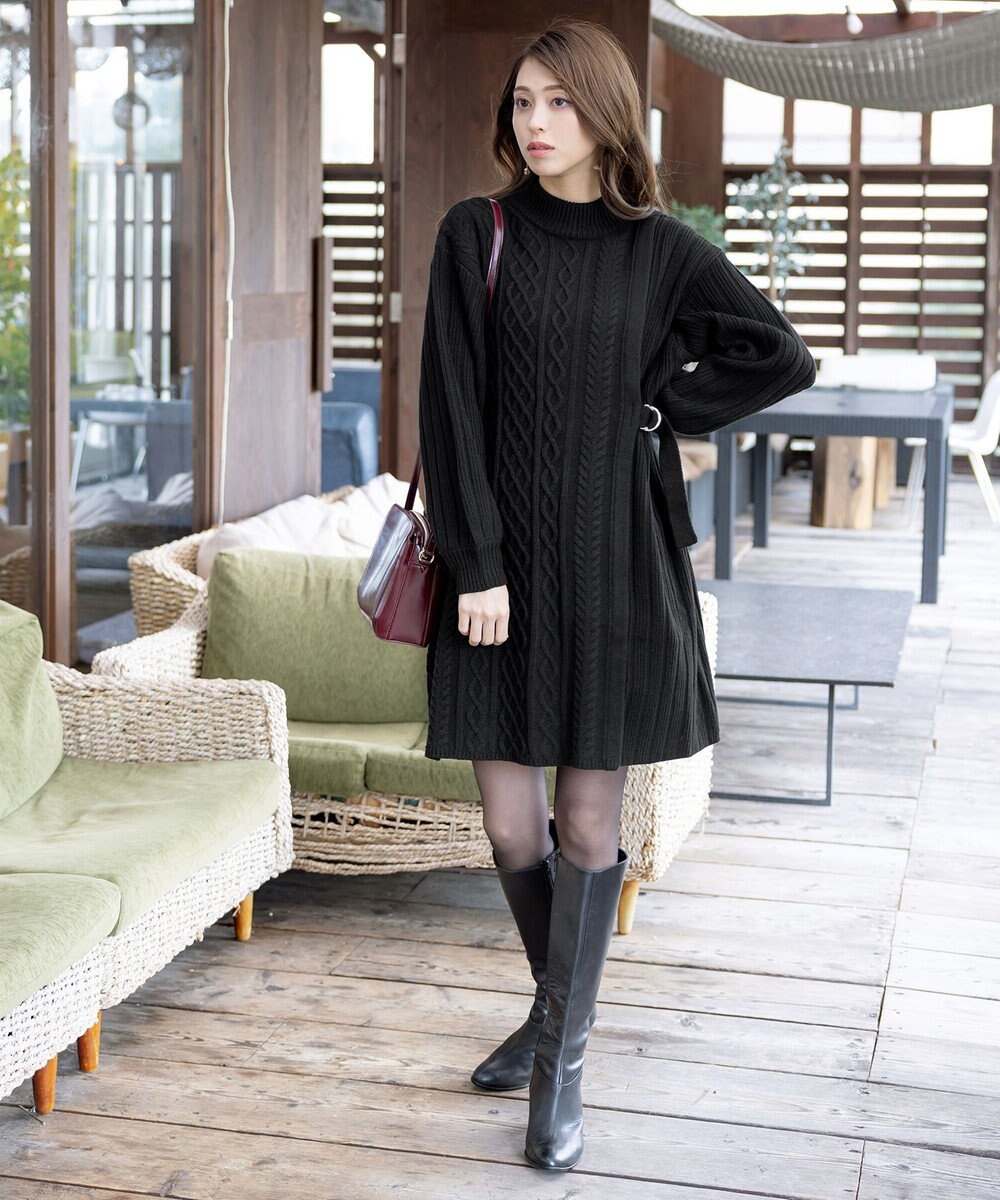 Tiaclasse アラン柄ニットチュニックワンピース 