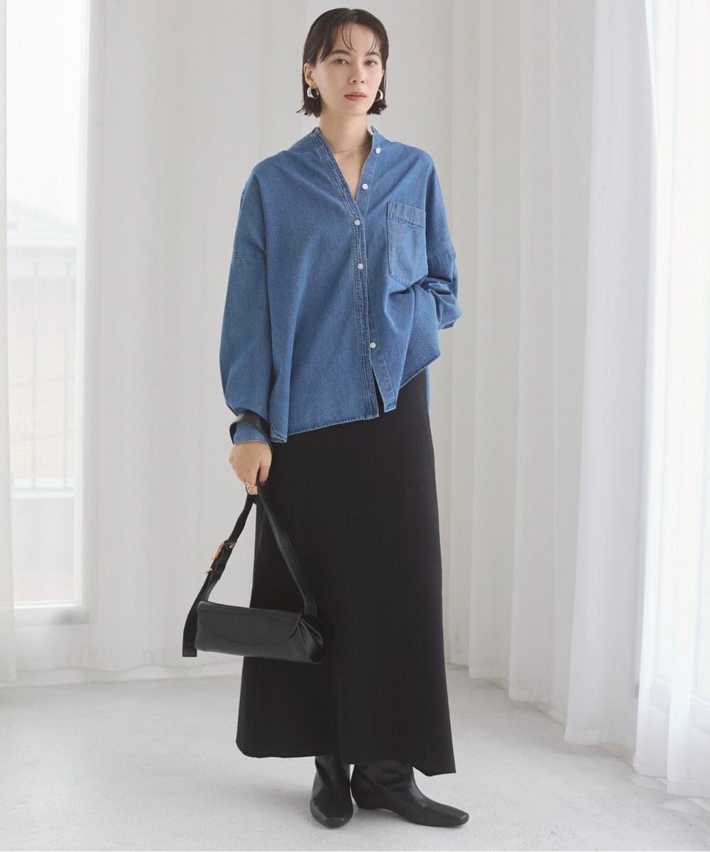 WEGO 【ANGIE VINTAGE】オーバーサイズ バンドカラー デニムシャツ 