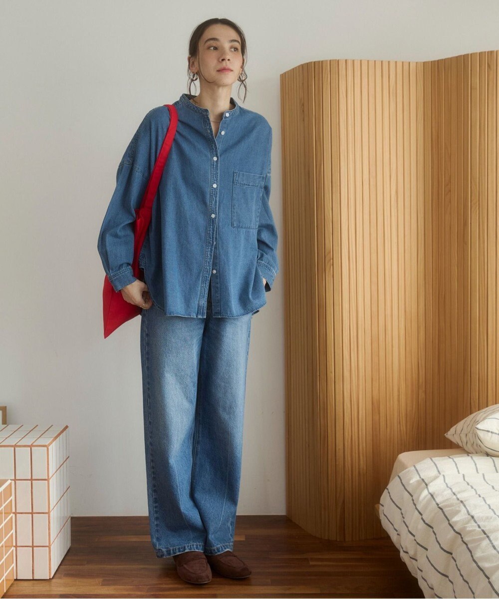 WEGO 【ANGIE VINTAGE】オーバーサイズ バンドカラー デニムシャツ 