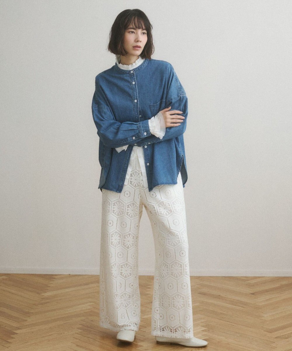 WEGO 【ANGIE VINTAGE】オーバーサイズ バンドカラー デニムシャツ 