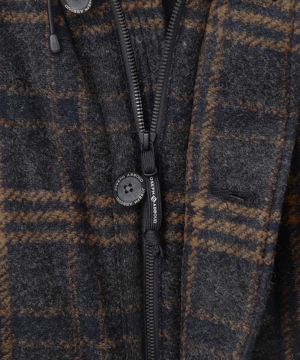 JOSEPH ABBOUD MOUNTAIN 【イタリア素材/ECOファー/9ポケット/ダウン】スライバーチェックダウン コート 