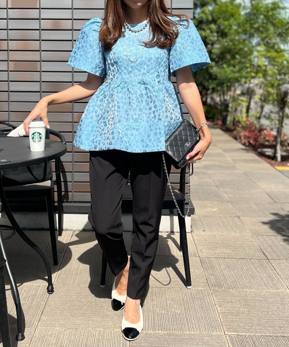 Green Parks パフスリーブジャガードペプラムブラウス 