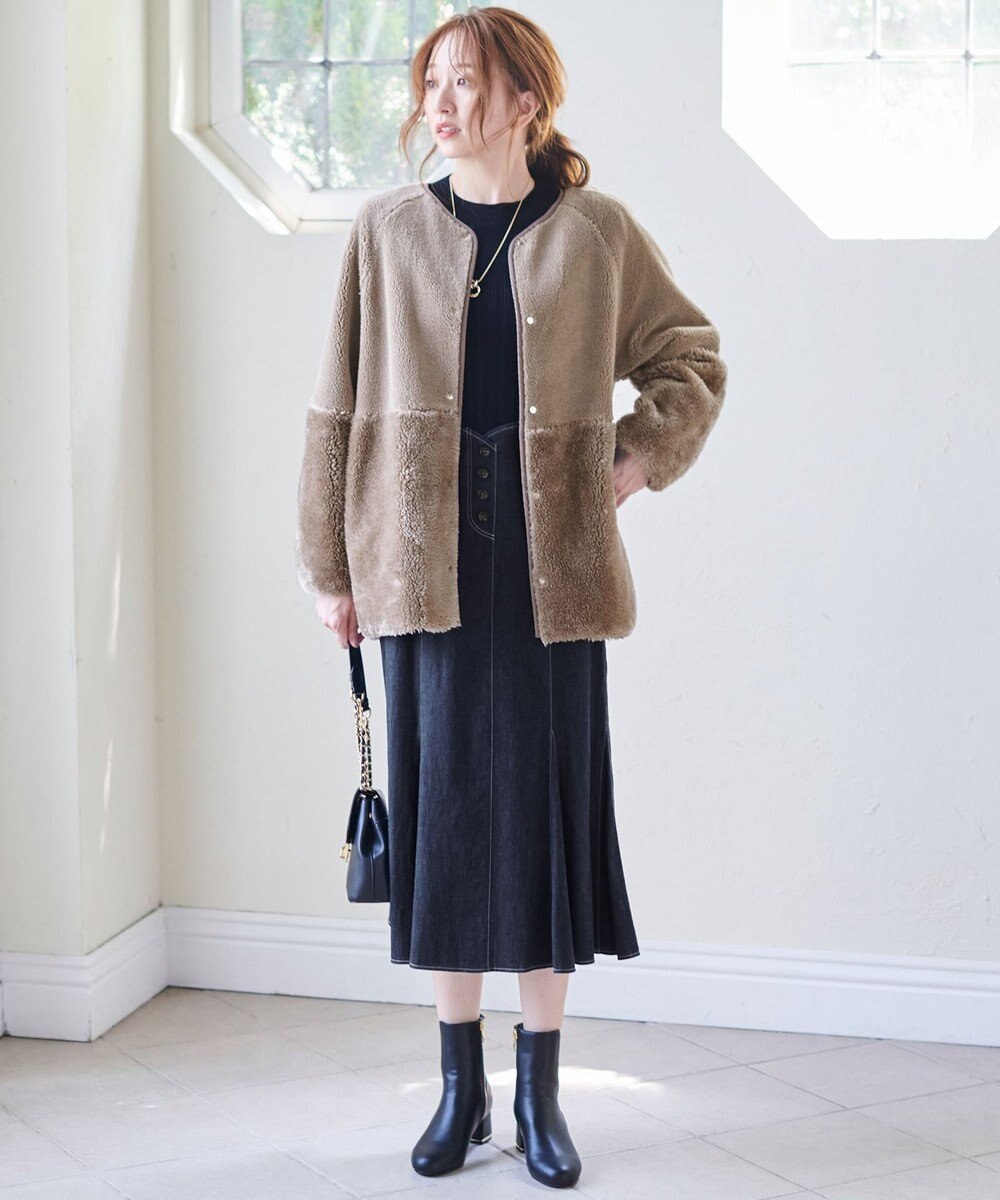 ANY SIS 【2WAY】リボン付き パフスリーブリブ ニット 