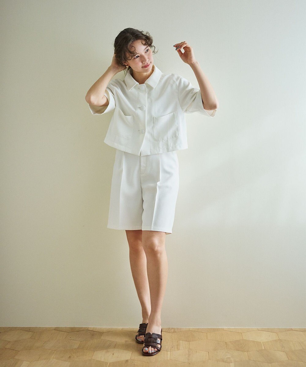 #Newans 【シワになりにくい】〈花乃まりあさんコラボ〉クロップドシャツジャケット 