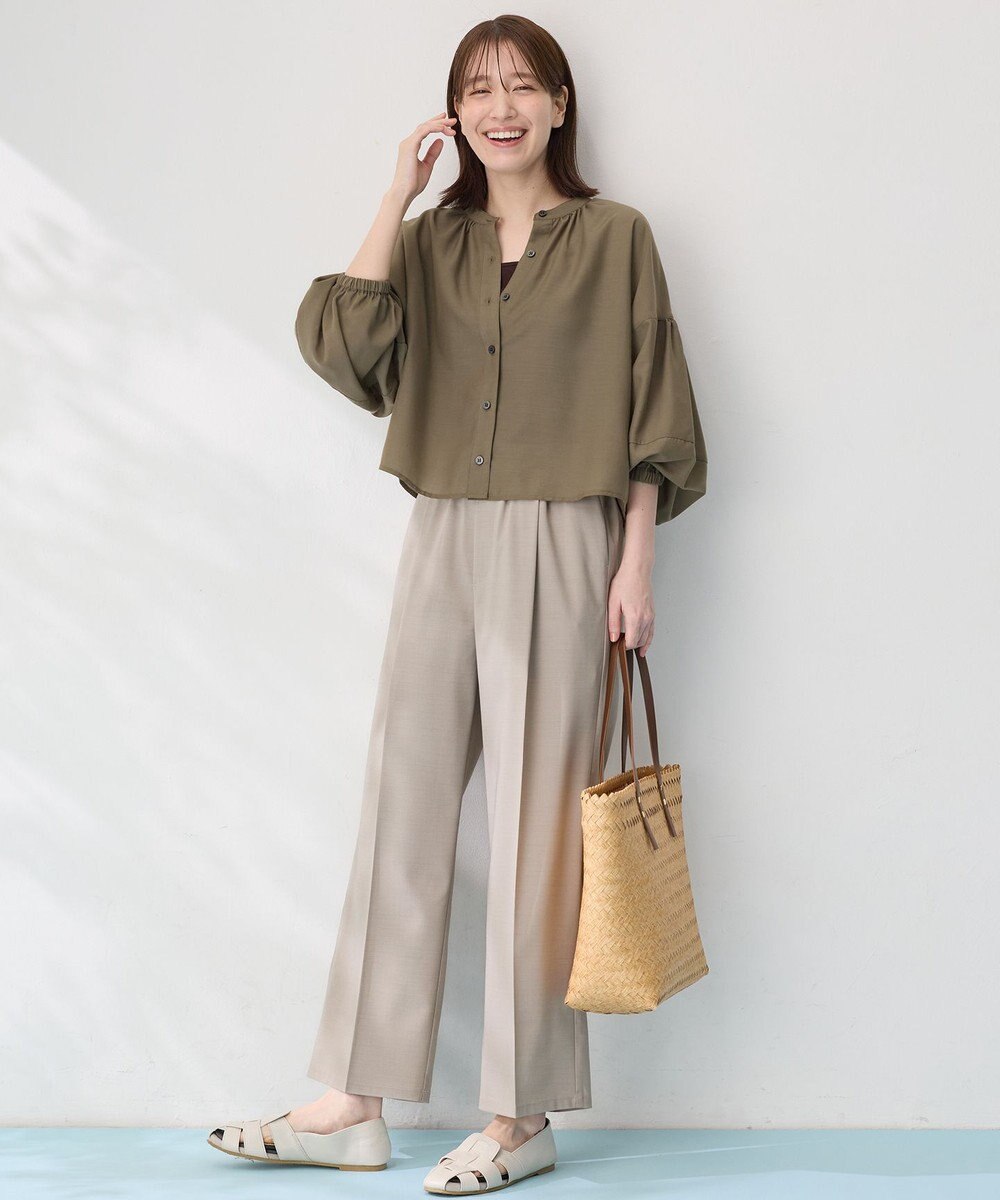 ANY シアーテックリネンギャザーブラウス 