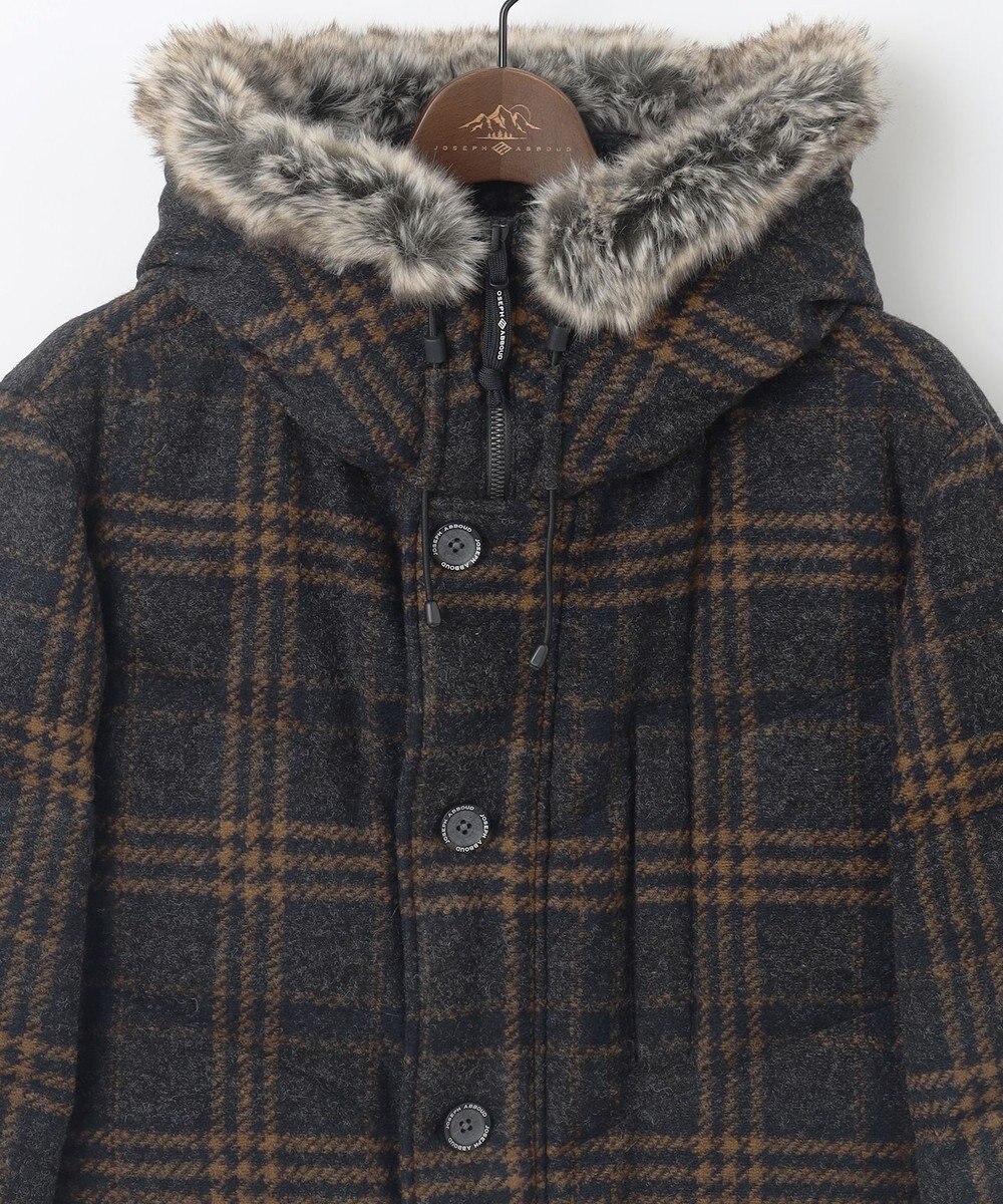 JOSEPH ABBOUD MOUNTAIN 【イタリア素材/ECOファー/9ポケット/ダウン】スライバーチェックダウン コート 