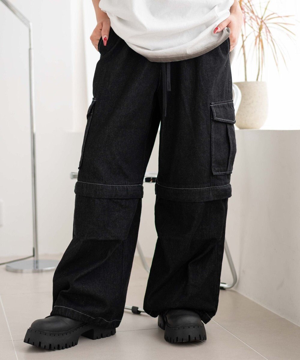 WEGO 【ウエストゴム/2WAY】2WAYデニムカーゴパンツ 