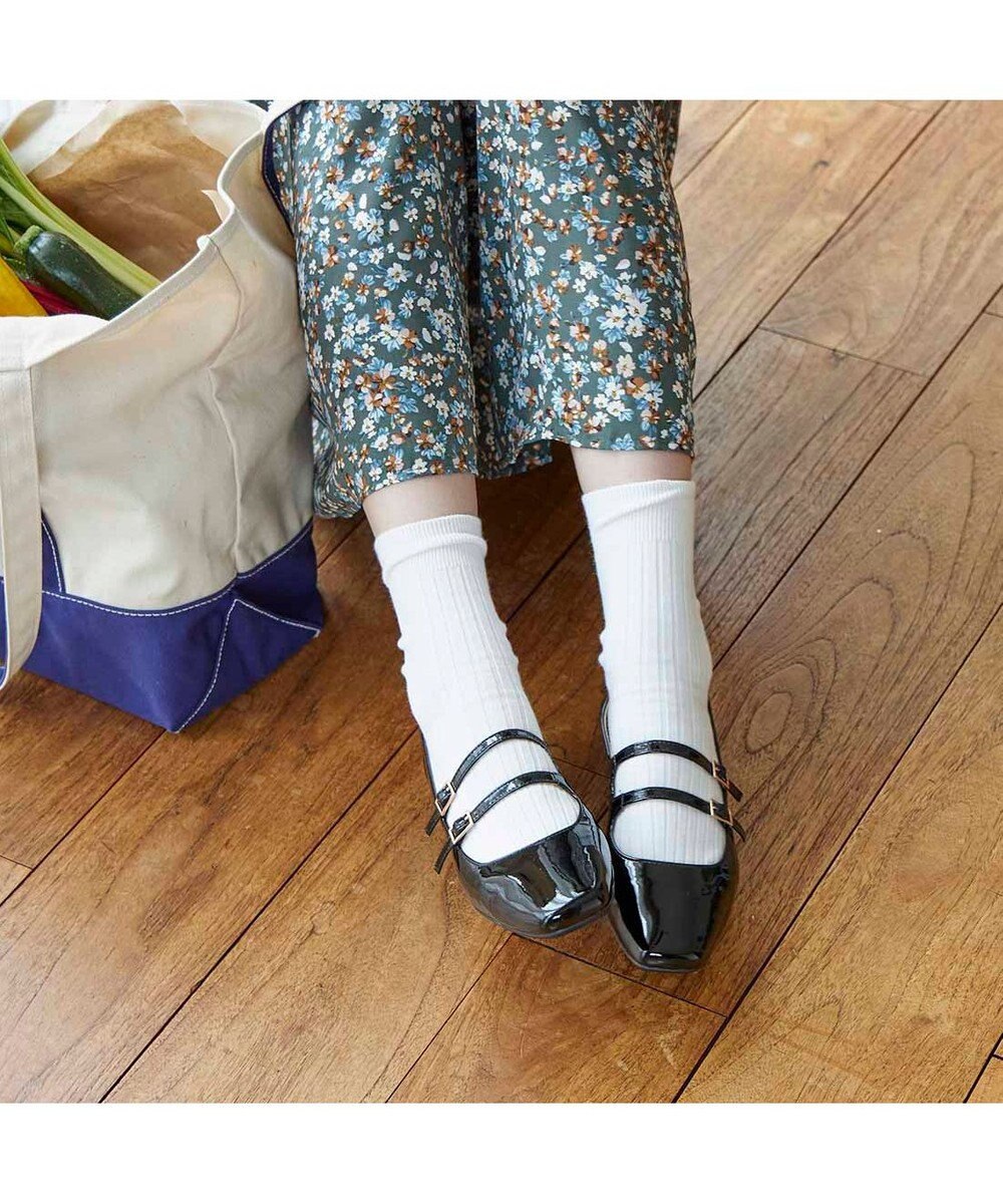 ing <ing>ダブルストラップフラットシューズ 