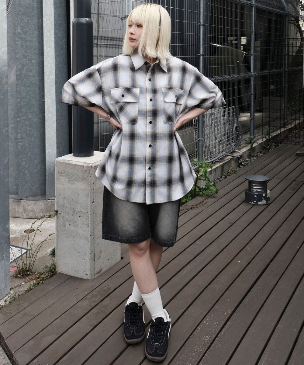 WEGO 【ユニセックス着用ITEM/SMLサイズ展開】オンブレチェックシャツ（SS） 