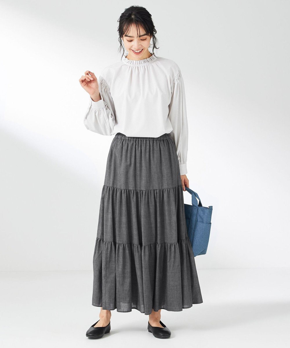 ANY 【ウエストゴム】シャンブレーライクティアード スカート 
