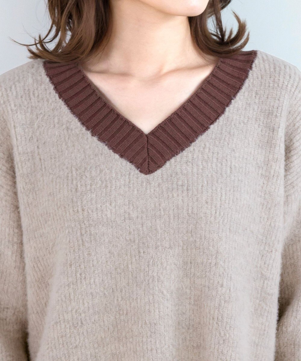 Tiaclasse 【洗える】表情豊かなメランジニットVネックトップス 