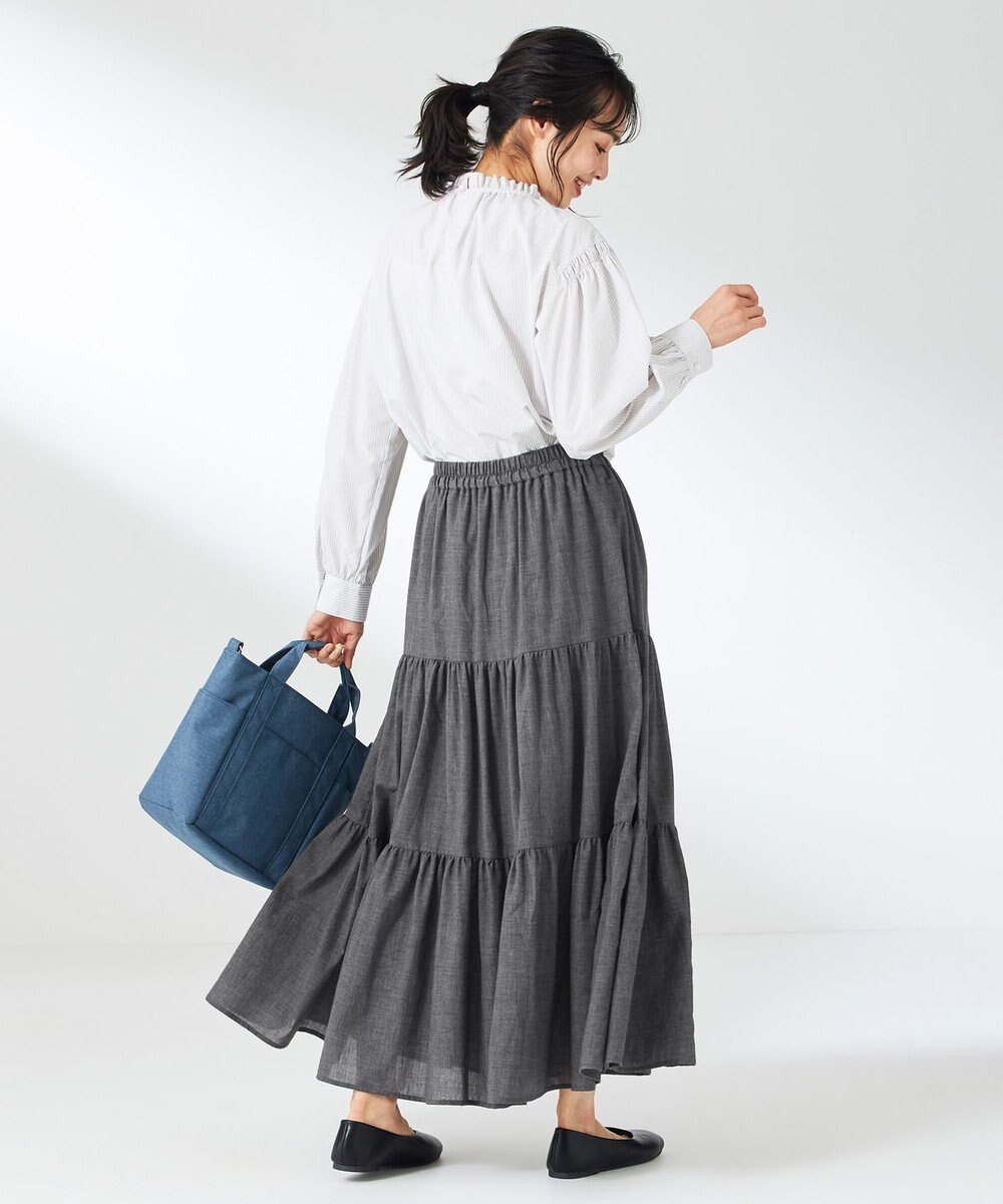 ANY 【ウエストゴム】シャンブレーライクティアード スカート 