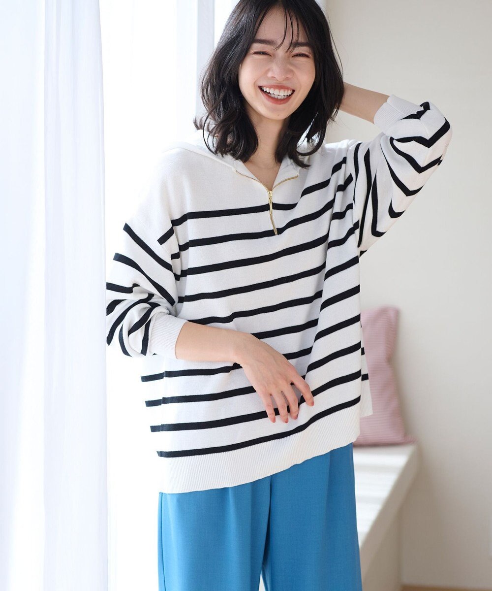 ANY 【洗濯機可】ハーフジップアップ ニットフーディ 