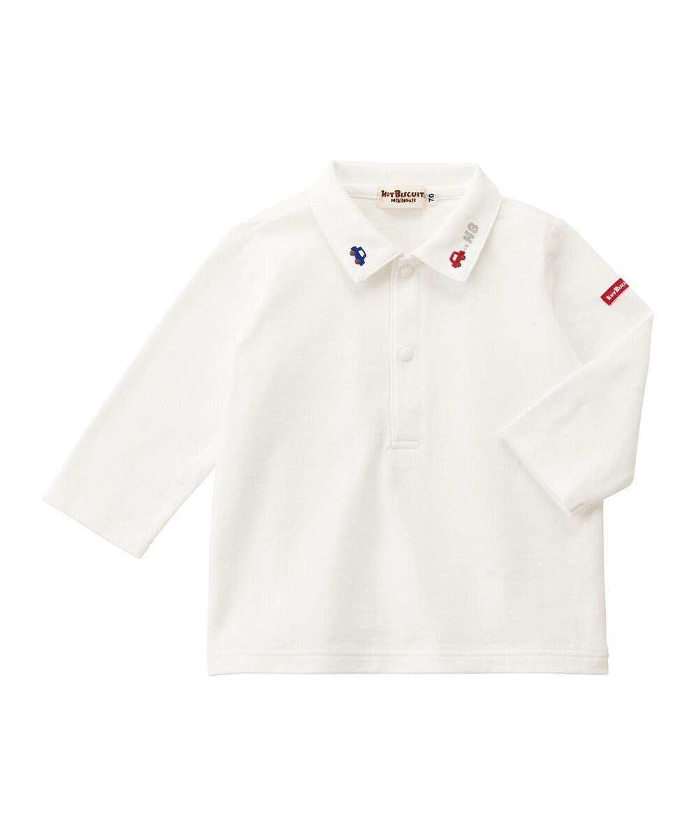 MIKI HOUSE HOT BISCUITS 【70-90cm】 くるま刺繍 オーバーオール＆ポロシャツギフトセット【BOX付き】 