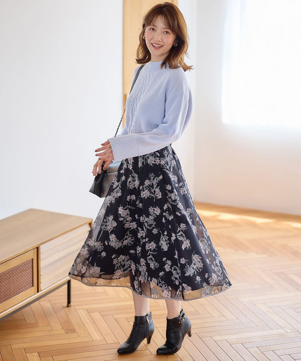 ANY SIS 【洗える】フロッキーオンフラワー スカート 