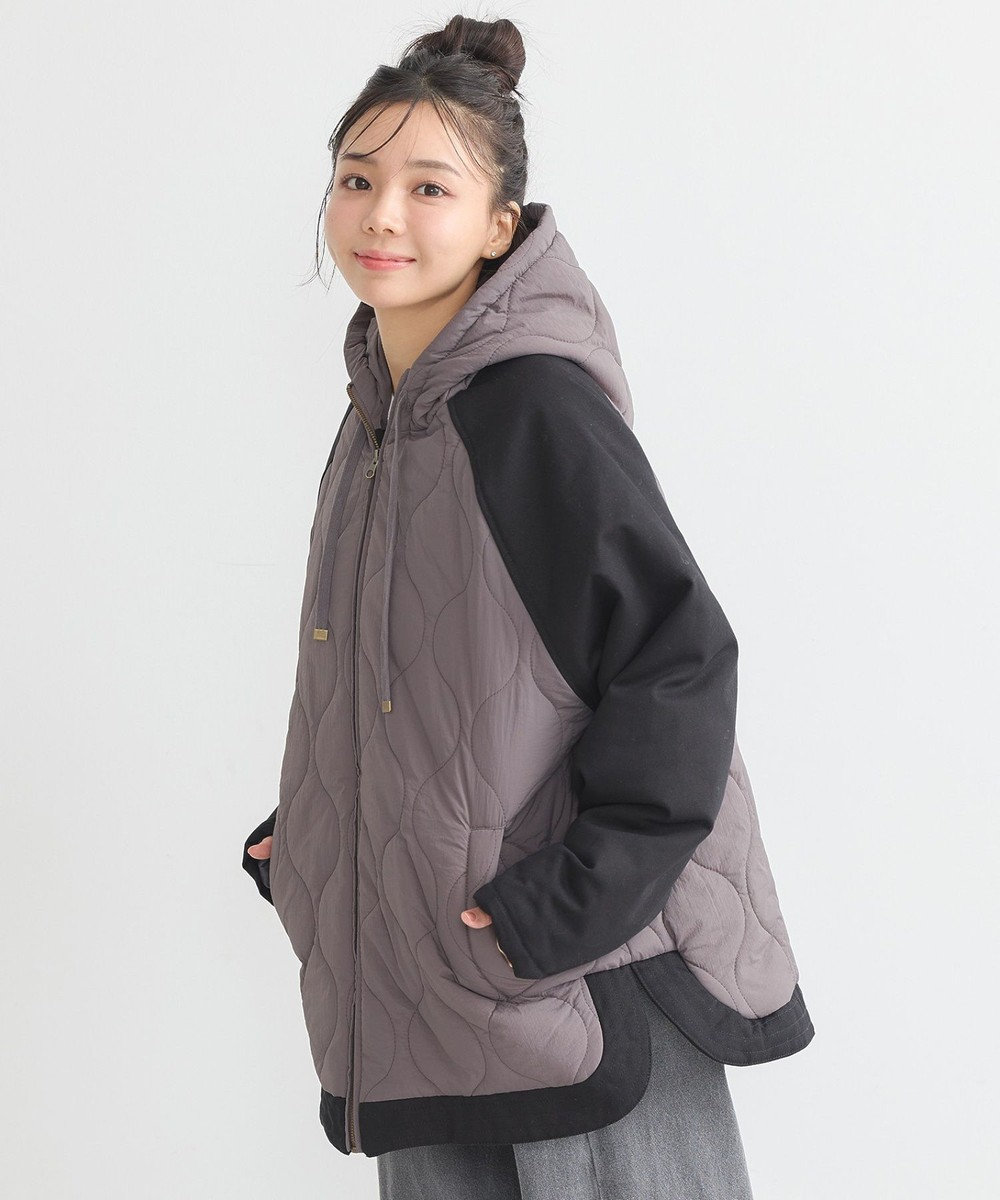 earth music&ecology ラグラン切替キルティングブルゾン Charcoal Gray