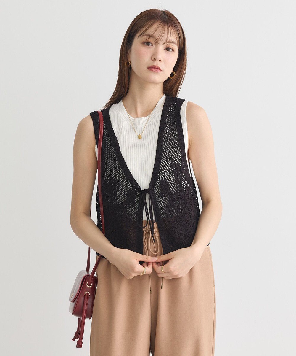 earth music&ecology フラワー刺繍メッシュベスト 