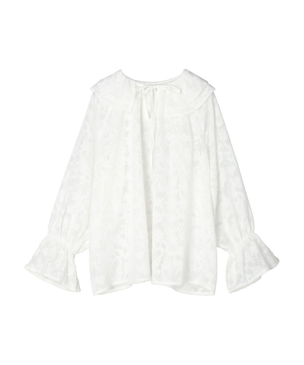 Green Parks シアージャガード花柄フリルブラウス 