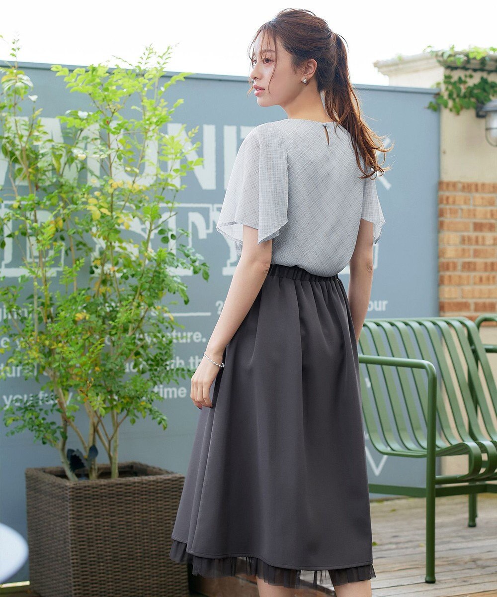 Tiaclasse 【洗える】チェック柄ハンカチスリーブブラウス 