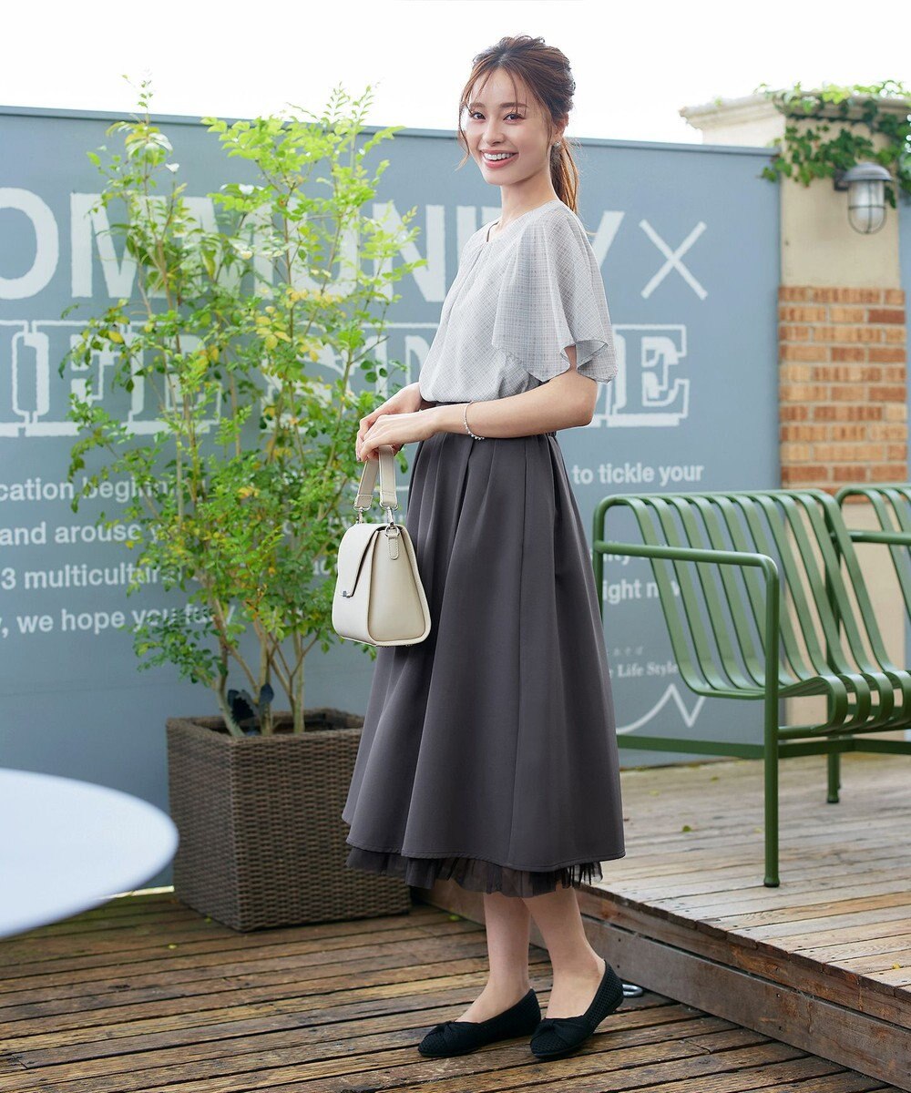 Tiaclasse 【洗える】チェック柄ハンカチスリーブブラウス 