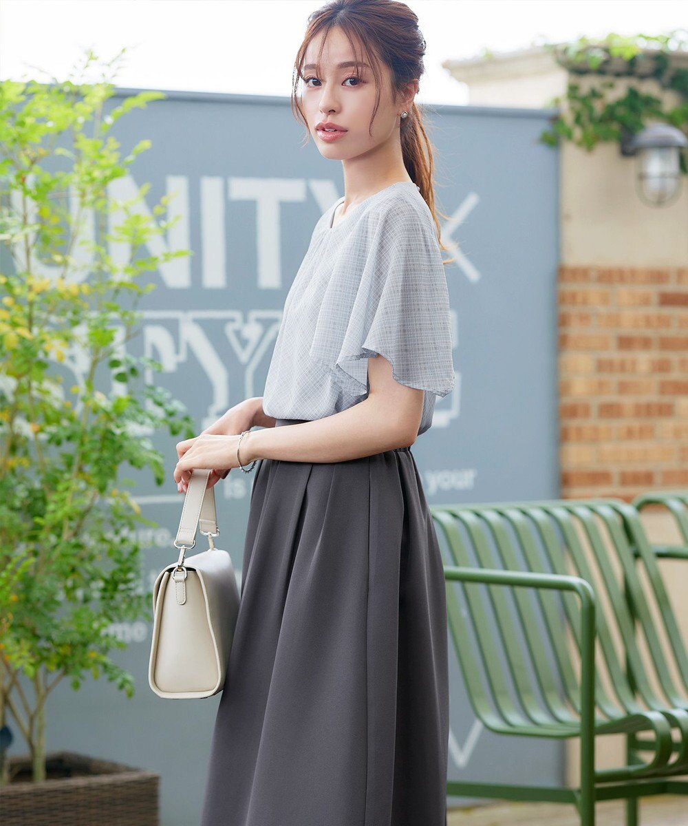 Tiaclasse 【洗える】チェック柄ハンカチスリーブブラウス 