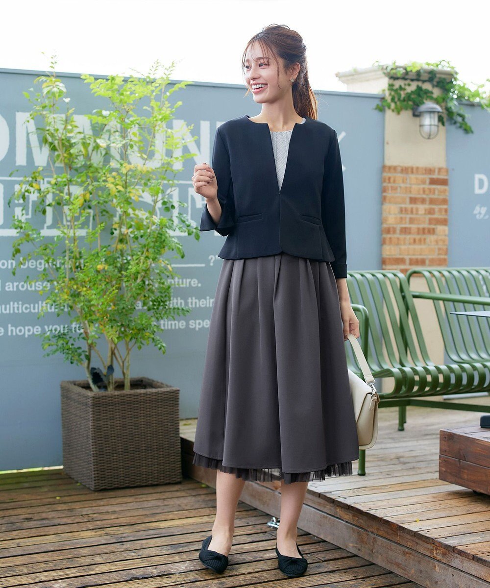 Tiaclasse 【洗える】チェック柄ハンカチスリーブブラウス 