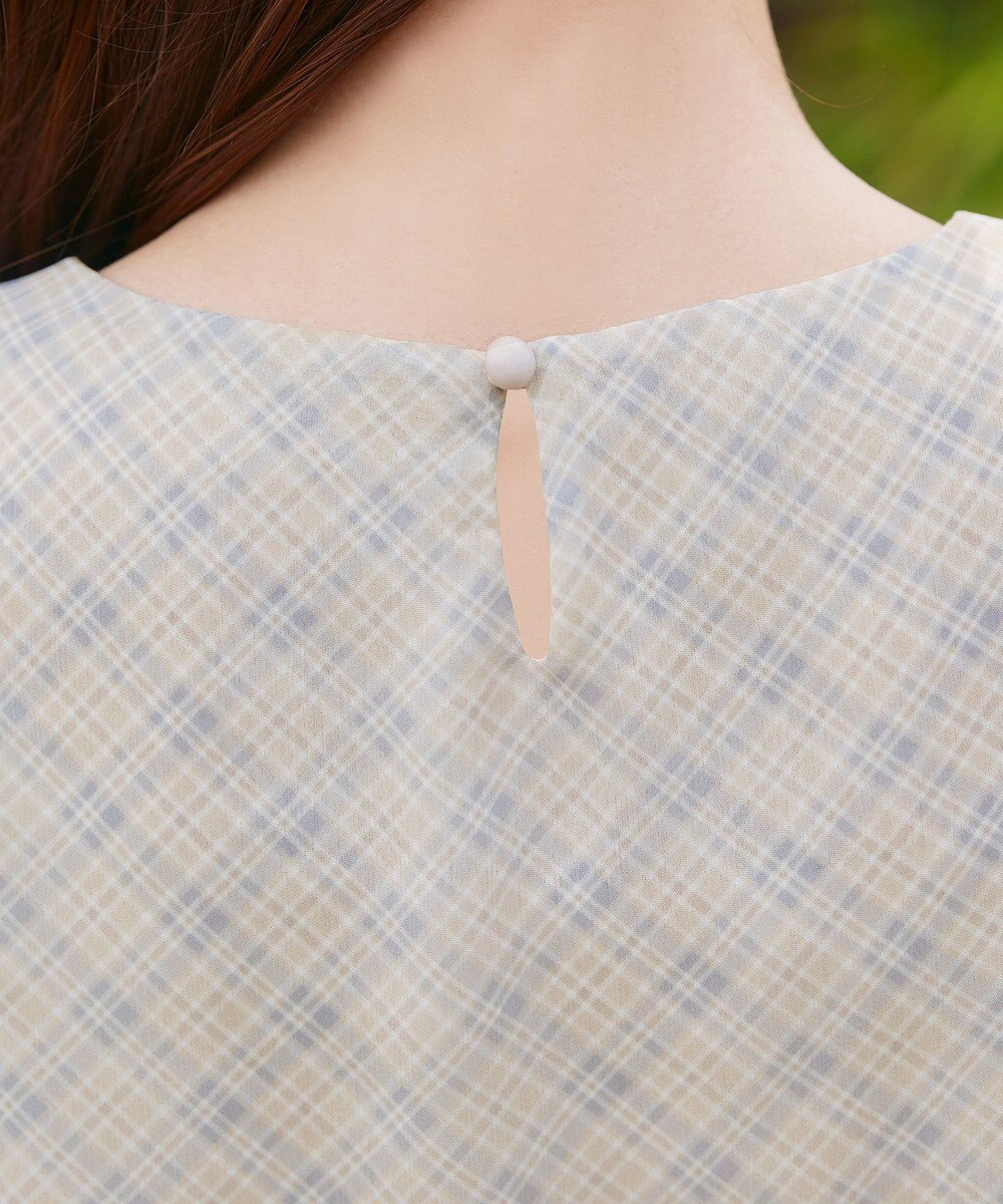 Tiaclasse 【洗える】チェック柄ハンカチスリーブブラウス 