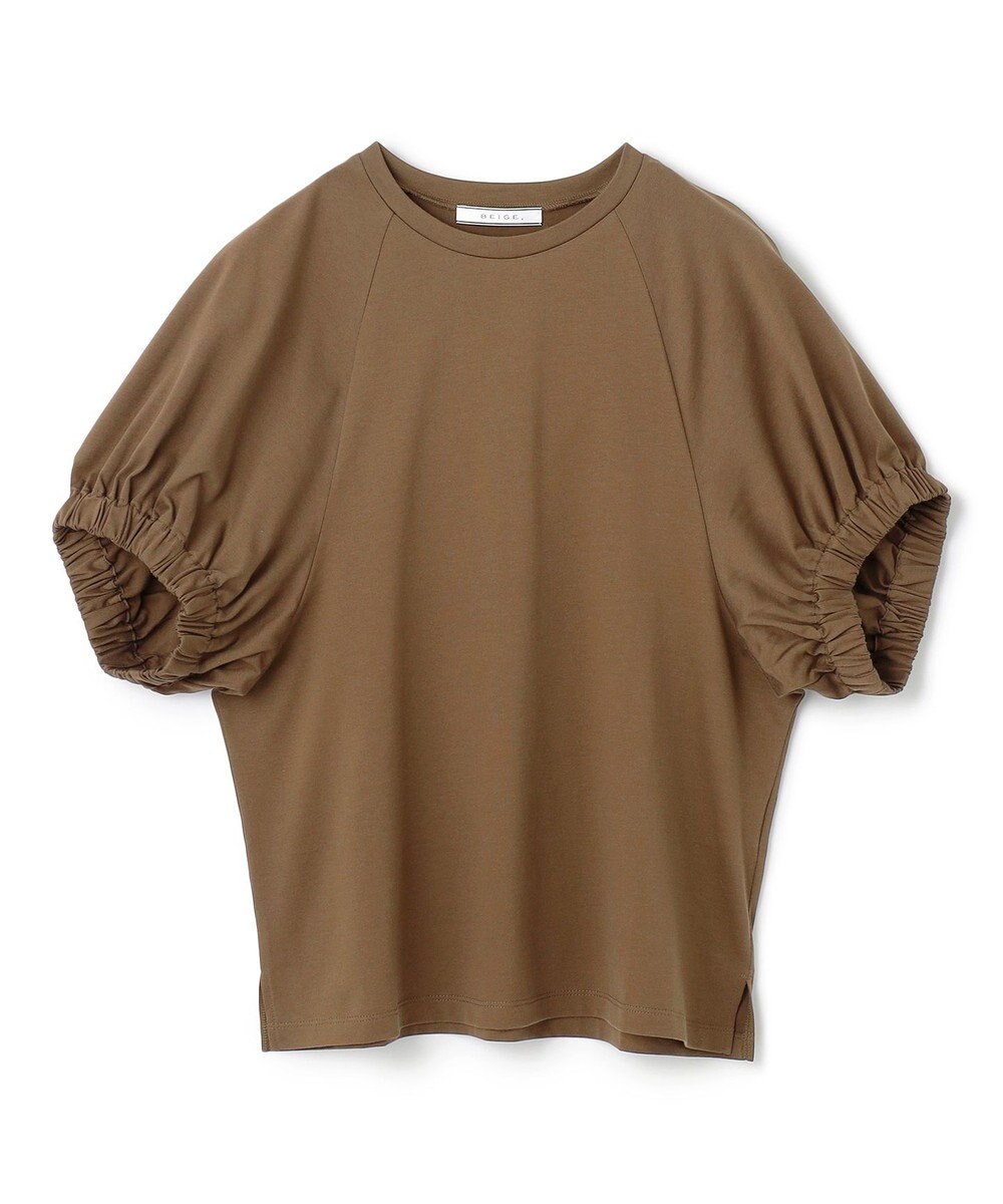 BEIGE， 【洗える】STOCK / オーガニックコットン半袖ギャザートップス 