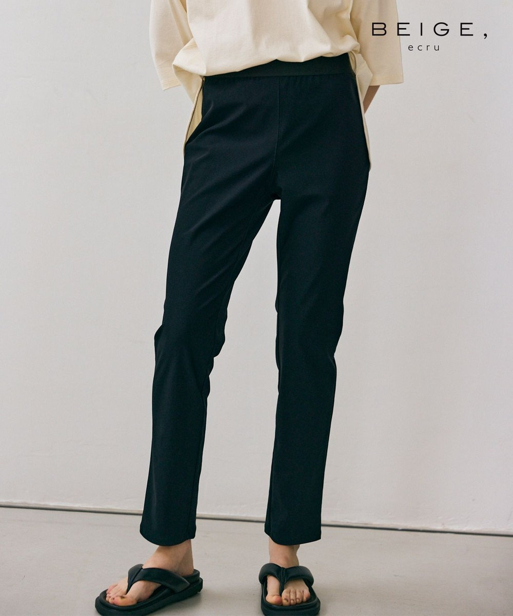 BEIGE， 【WEB限定・洗える】RIB BOTTOMS / ウエストゴムストレッチリブパンツ Black