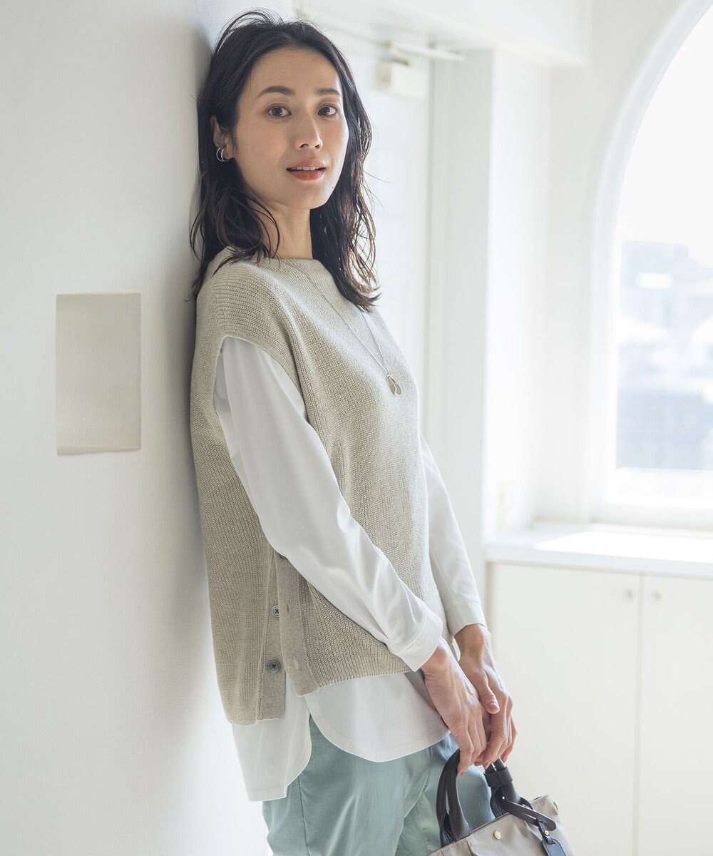 J.PRESS LADIES 【洗える】LINEN COTTON ニット ベスト 