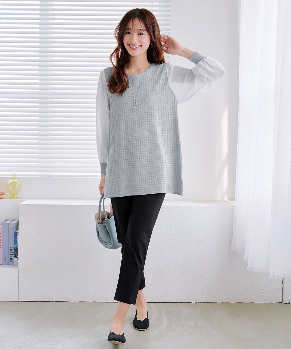 Tiaclasse L 【新色追加・洗える】シアーチェック柄ニットチュニック 