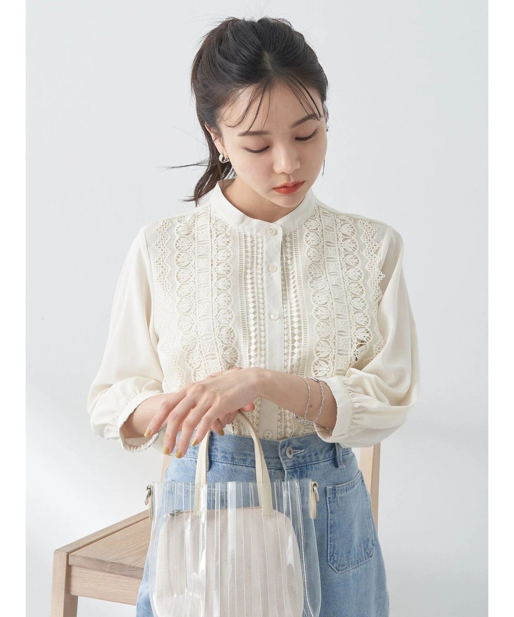 earth music&ecology フロントレースシフォンブラウス 