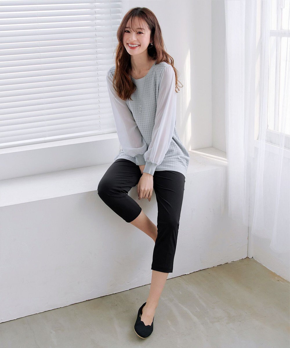 Tiaclasse L 【新色追加・洗える】シアーチェック柄ニットチュニック 