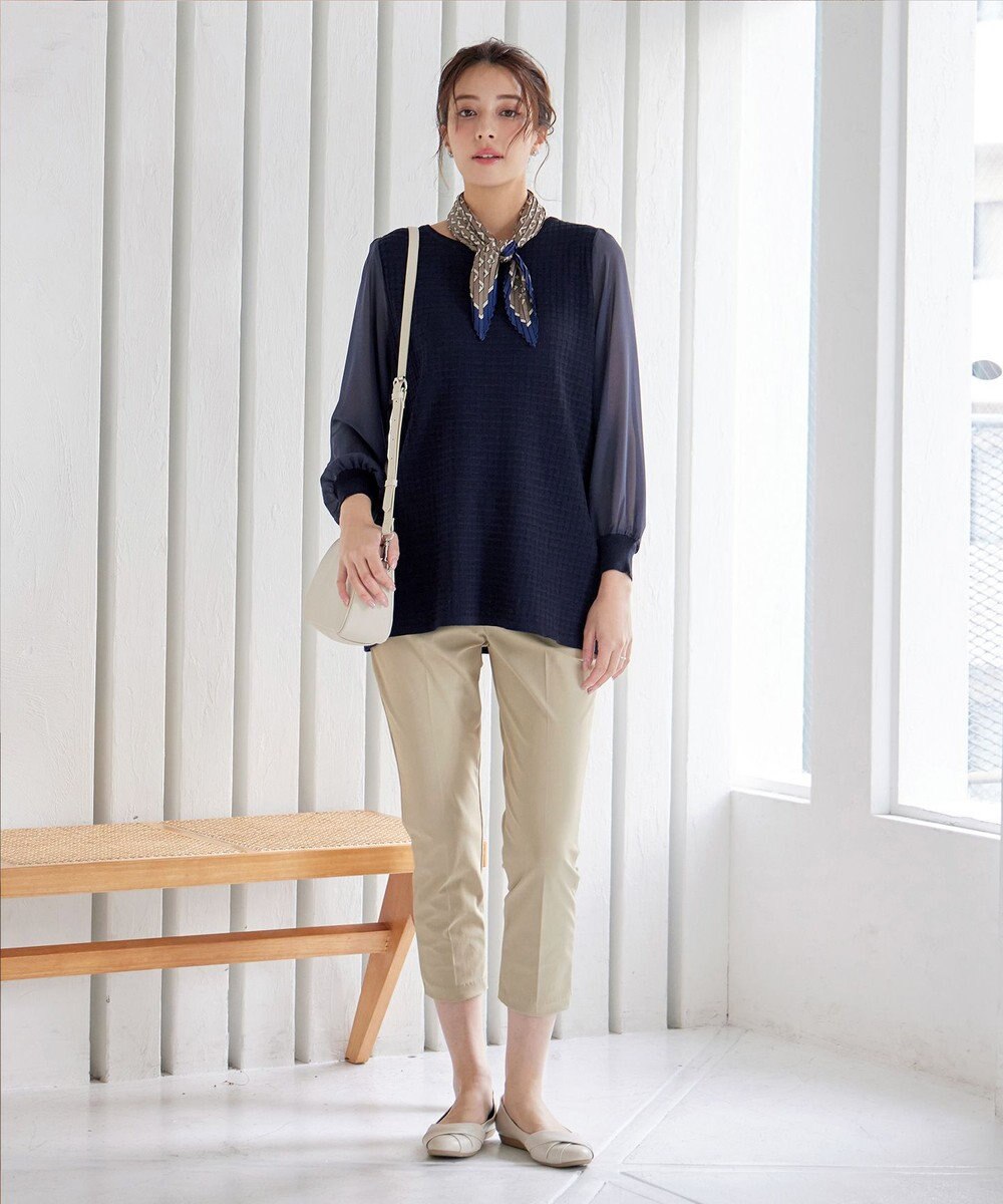 Tiaclasse L 【新色追加・洗える】シアーチェック柄ニットチュニック 