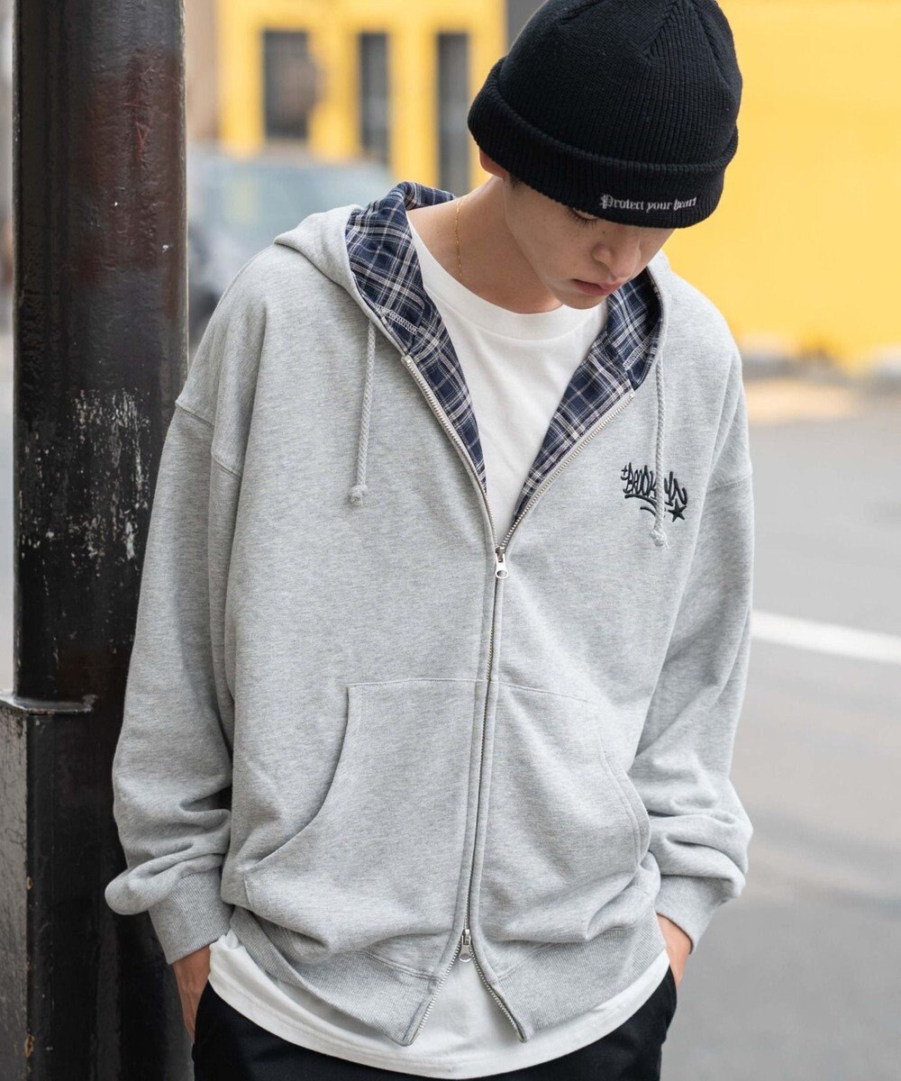 WEGO 【ユニセックス着用ITEM/MLサイズ展開】チェックZIPパーカー 