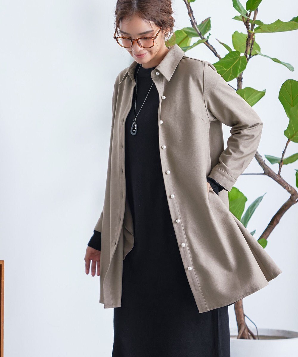 Tiaclasse 【洗える】ウール調パールボタンシャツチュニックブラウス 