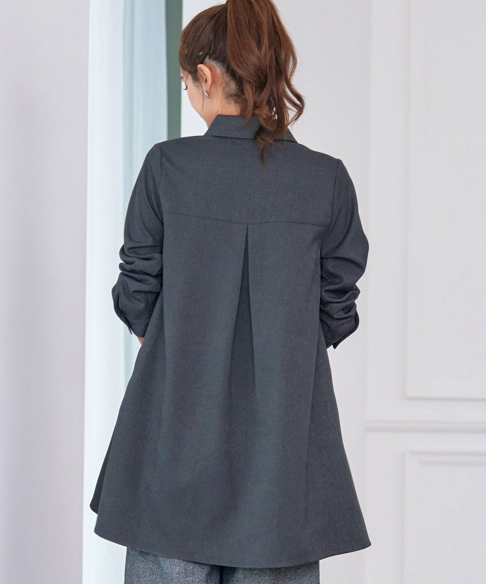 Tiaclasse 【洗える】ウール調パールボタンシャツチュニックブラウス 