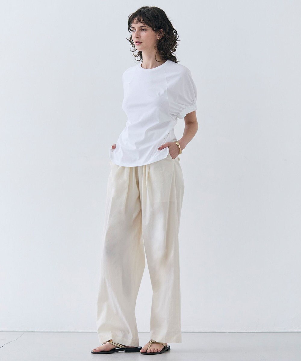 BEIGE， 【洗える】STOCK / オーガニックコットン半袖ギャザートップス 