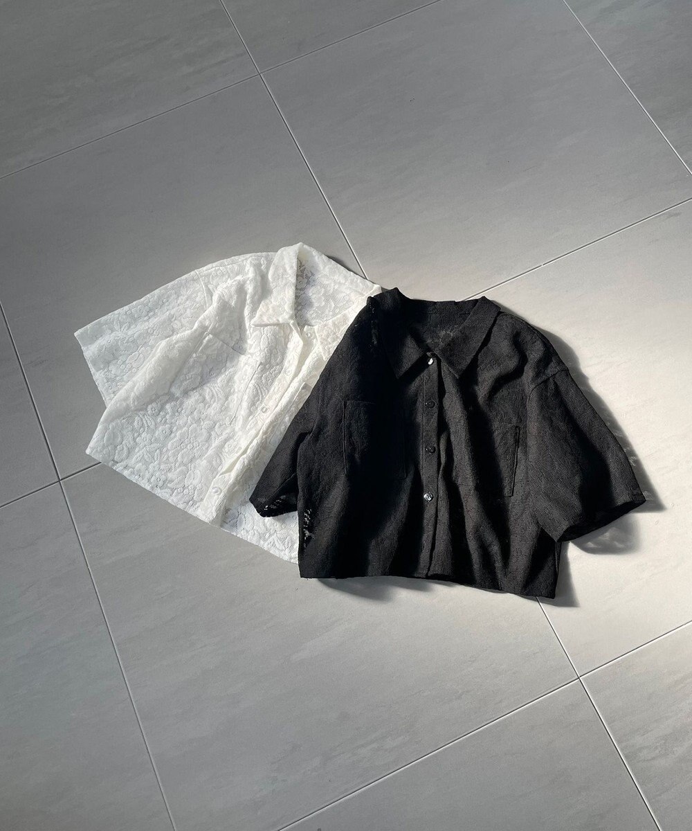 Feroux 【洗える】フラワーレース シャツ 