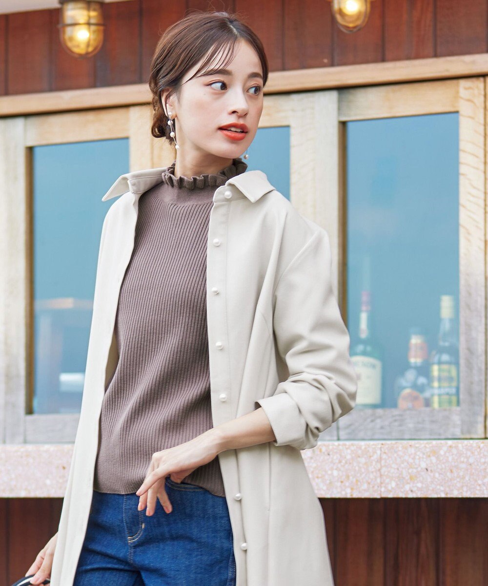 Tiaclasse 【洗える】ウール調パールボタンシャツチュニックブラウス 