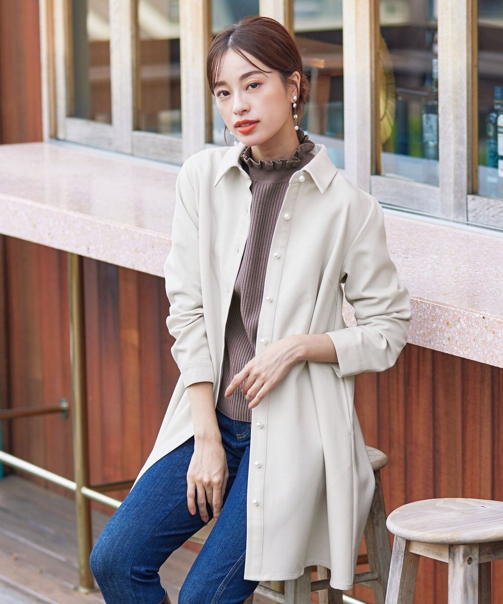 Tiaclasse 【洗える】ウール調パールボタンシャツチュニックブラウス 