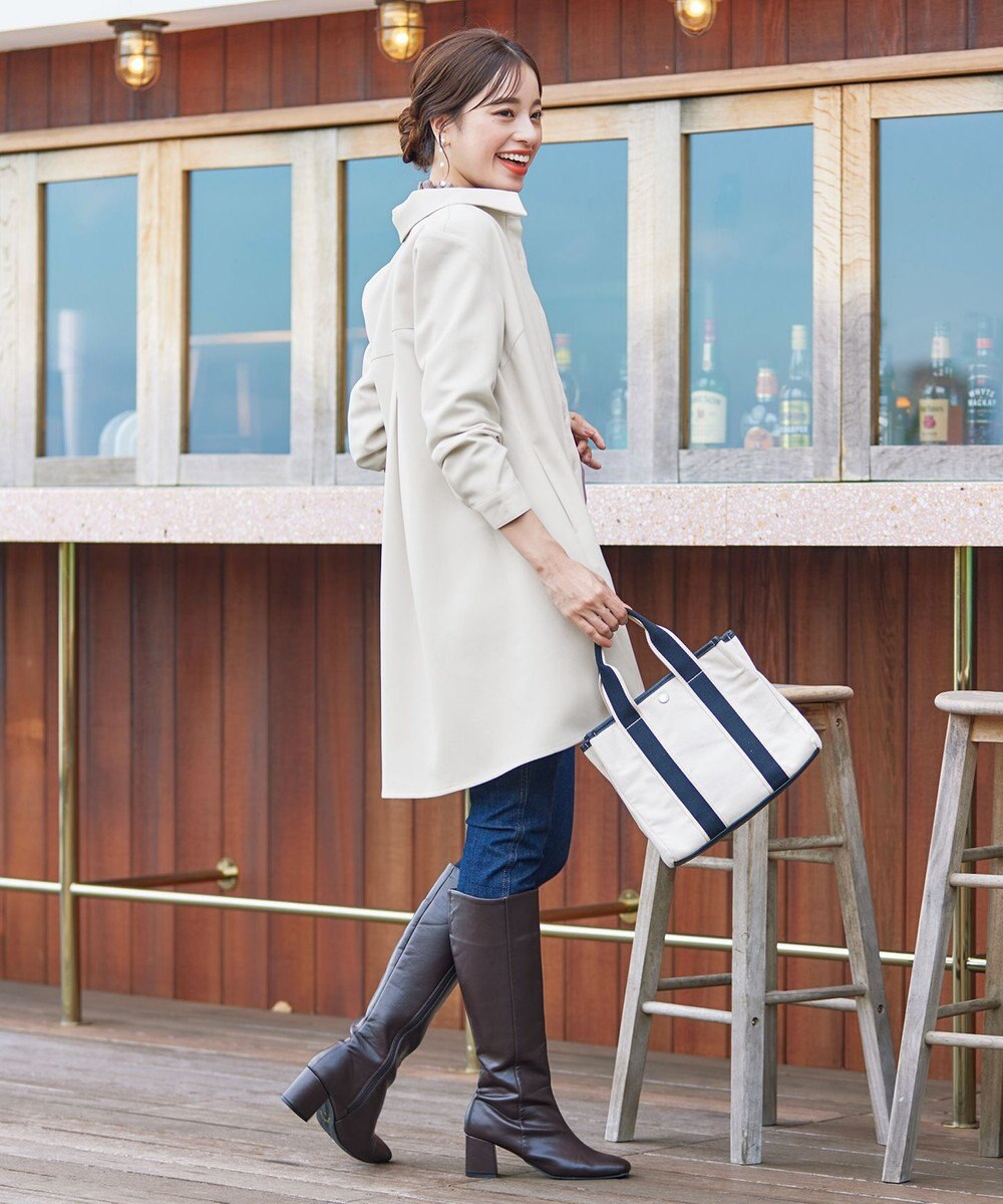 Tiaclasse 【洗える】ウール調パールボタンシャツチュニックブラウス 