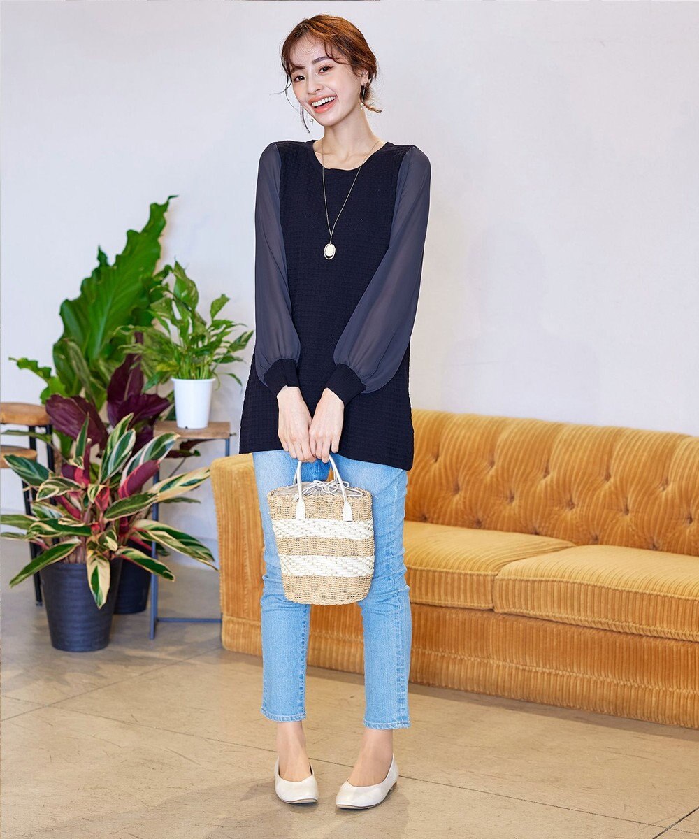 Tiaclasse L 【新色追加・洗える】シアーチェック柄ニットチュニック 