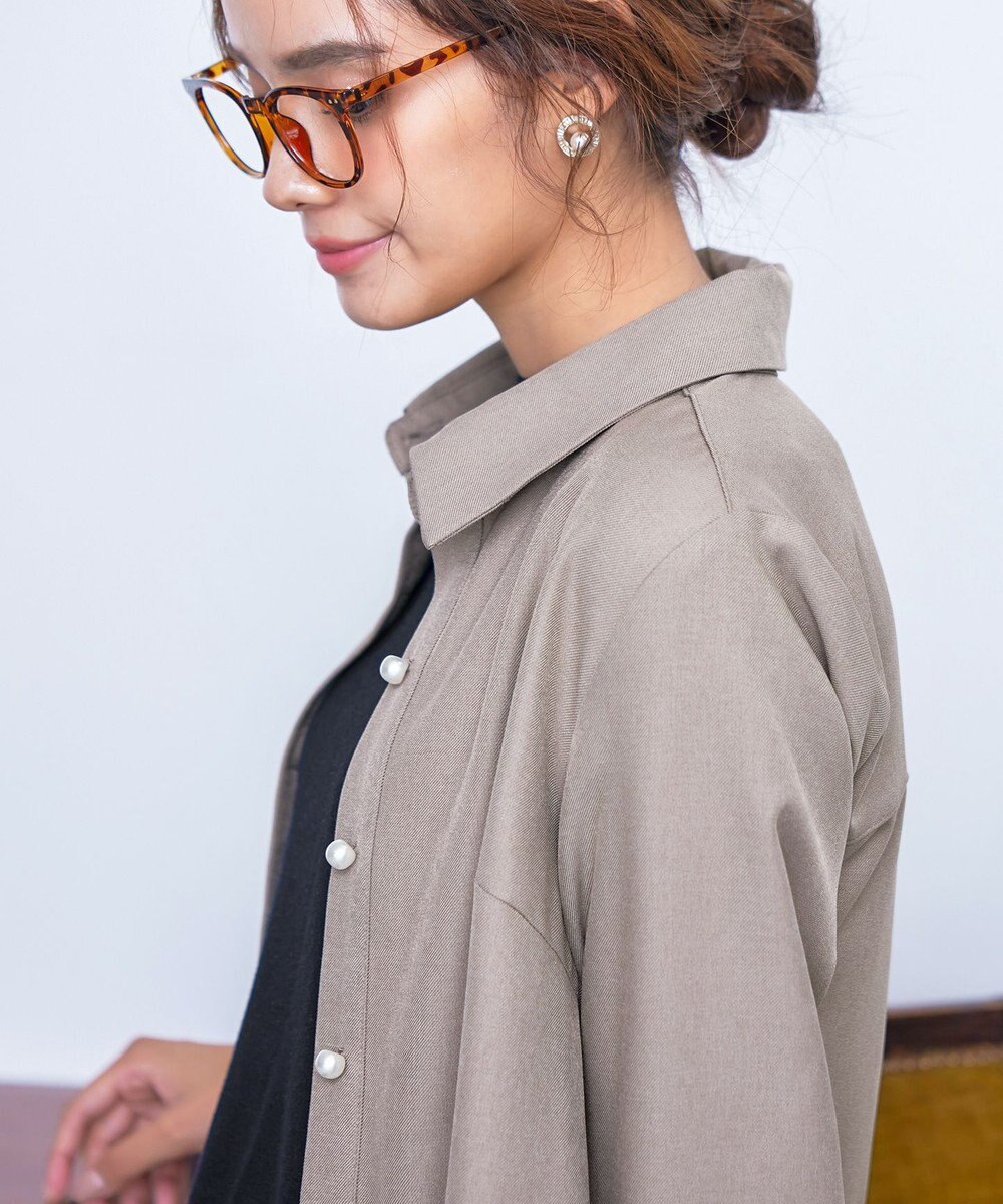 Tiaclasse 【洗える】ウール調パールボタンシャツチュニックブラウス 