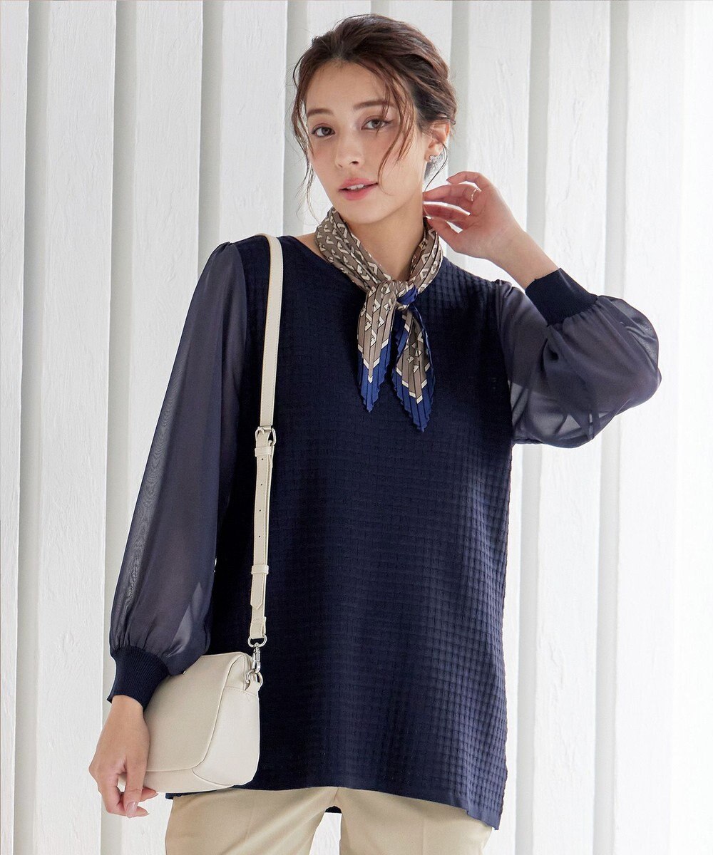 Tiaclasse L 【新色追加・洗える】シアーチェック柄ニットチュニック 