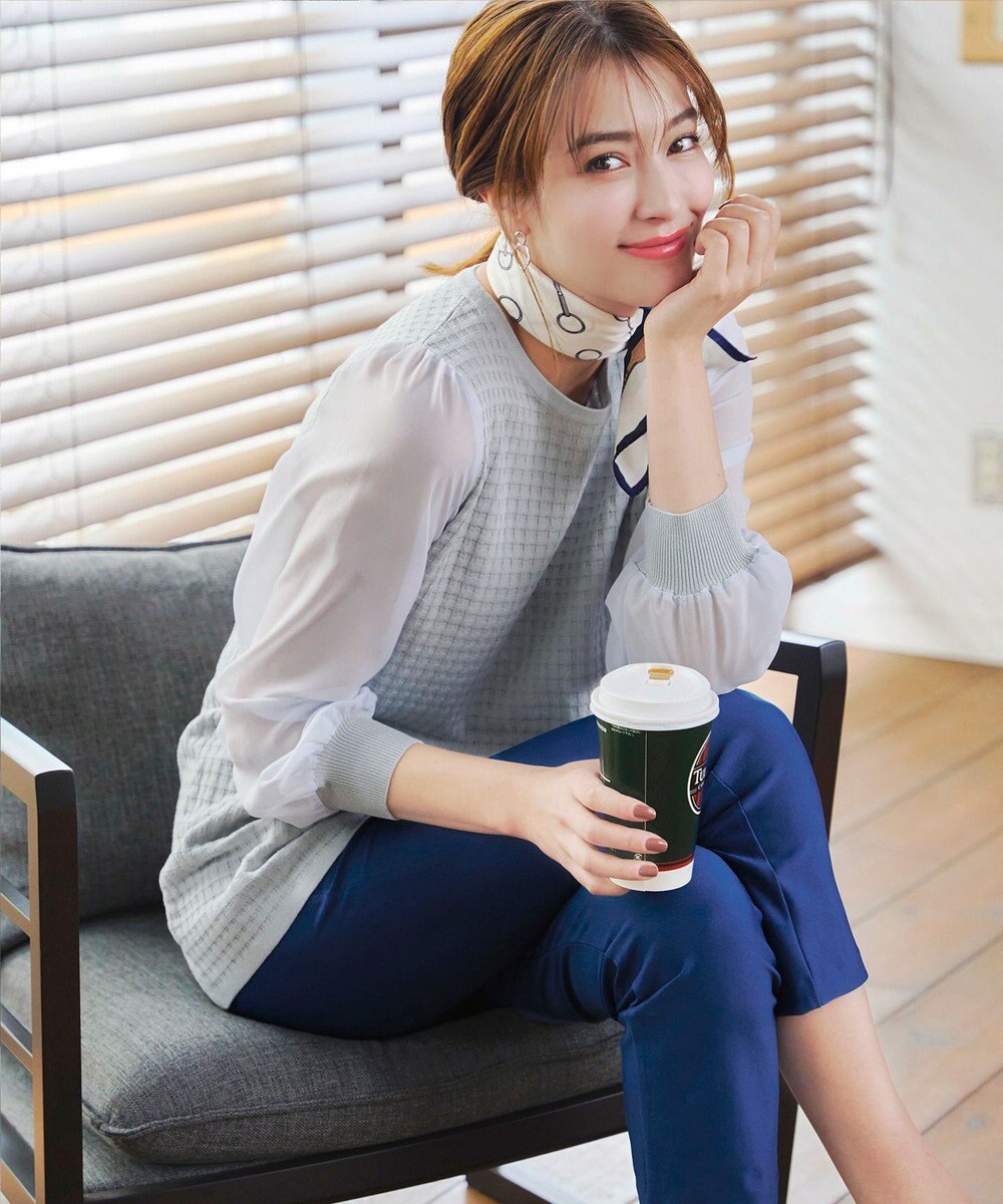 Tiaclasse L 【新色追加・洗える】シアーチェック柄ニットチュニック 