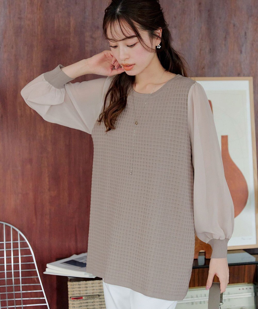 Tiaclasse L 【新色追加・洗える】シアーチェック柄ニットチュニック 