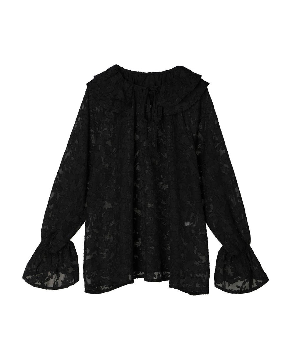 Green Parks シアージャガード花柄フリルブラウス 