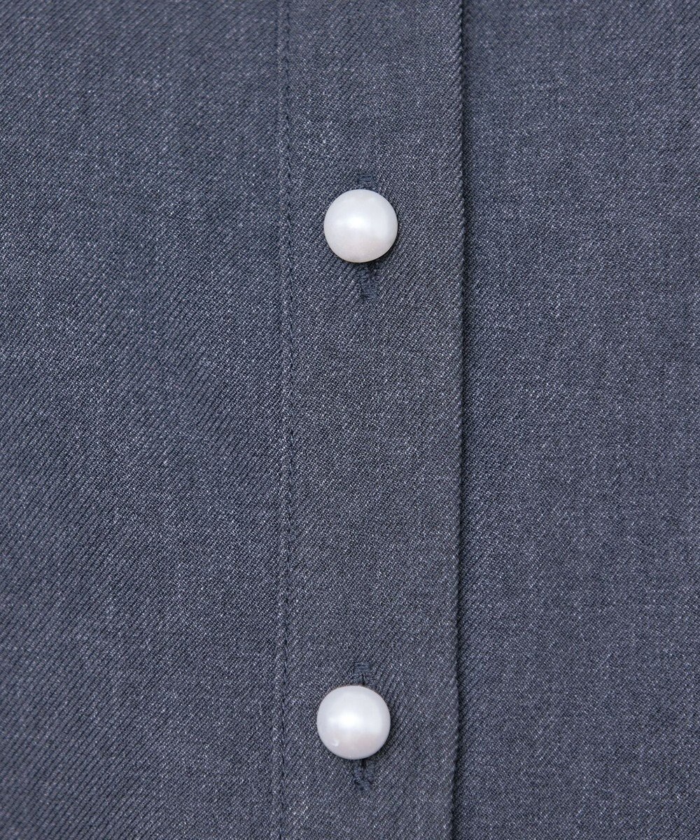 Tiaclasse 【洗える】ウール調パールボタンシャツチュニックブラウス 