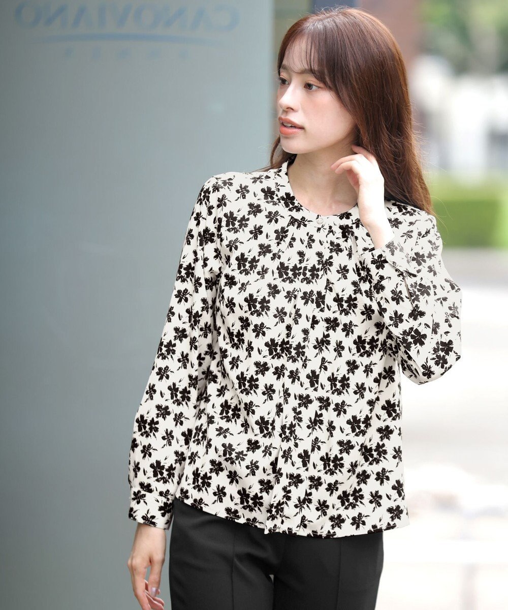 Tiaclasse L 【新色追加・洗える】バンドカラー2WAYタックブラウス 